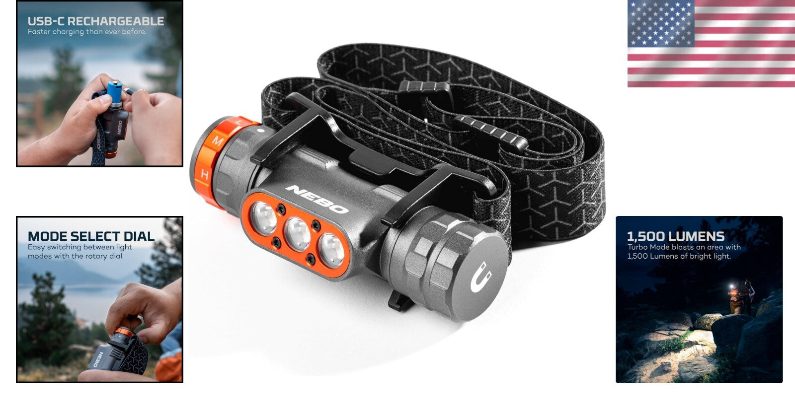 5-Mode Rechargeable Headlamp with Detachable Magnetic Work Light & 1500 Lumens