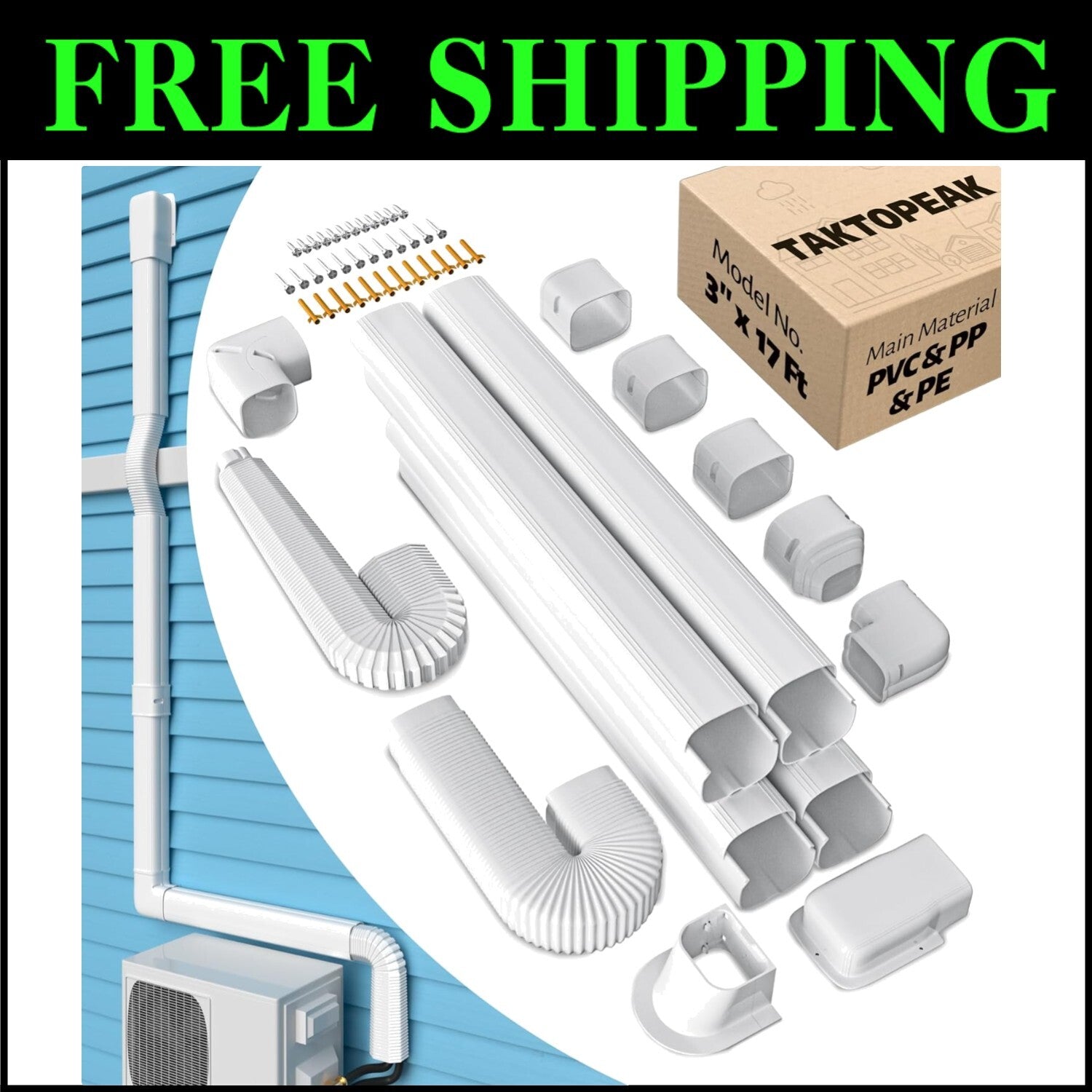 Waterproof Mini-Split Line Set Cover 3-Inch x 17 Feet - Durable PVC Solution