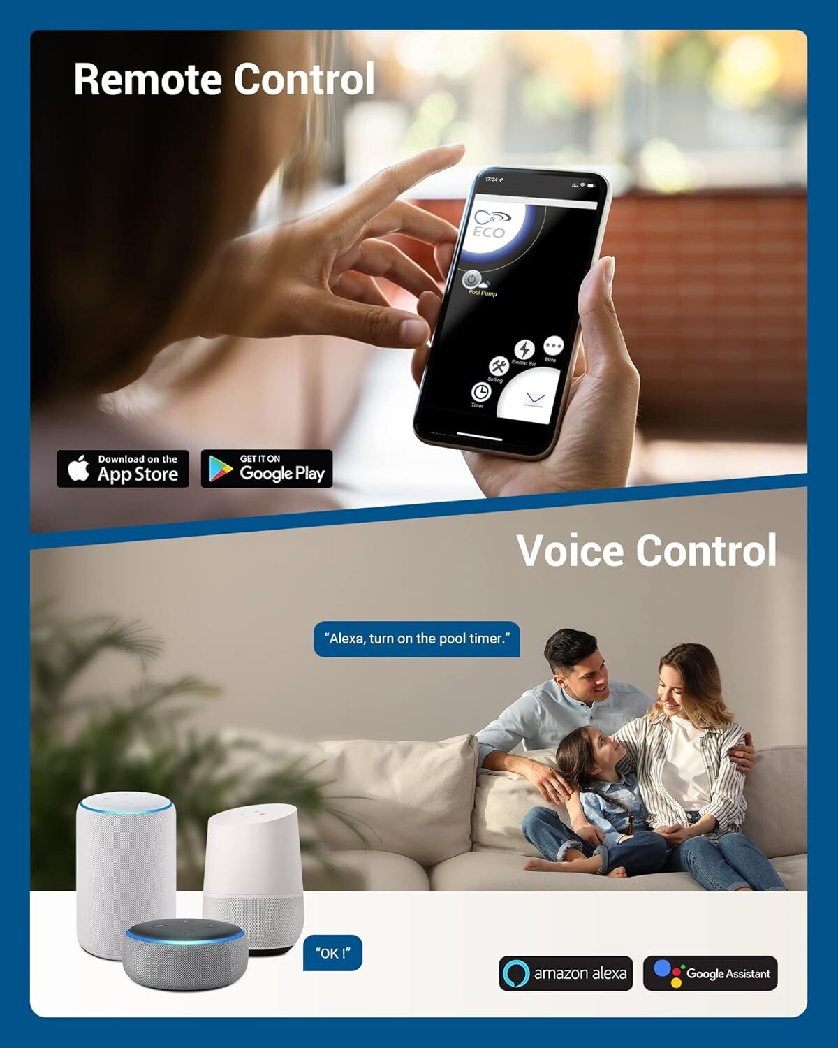 40A Outdoor Pool Timer with Voice Control - Alexa & Google Assistant Compatible