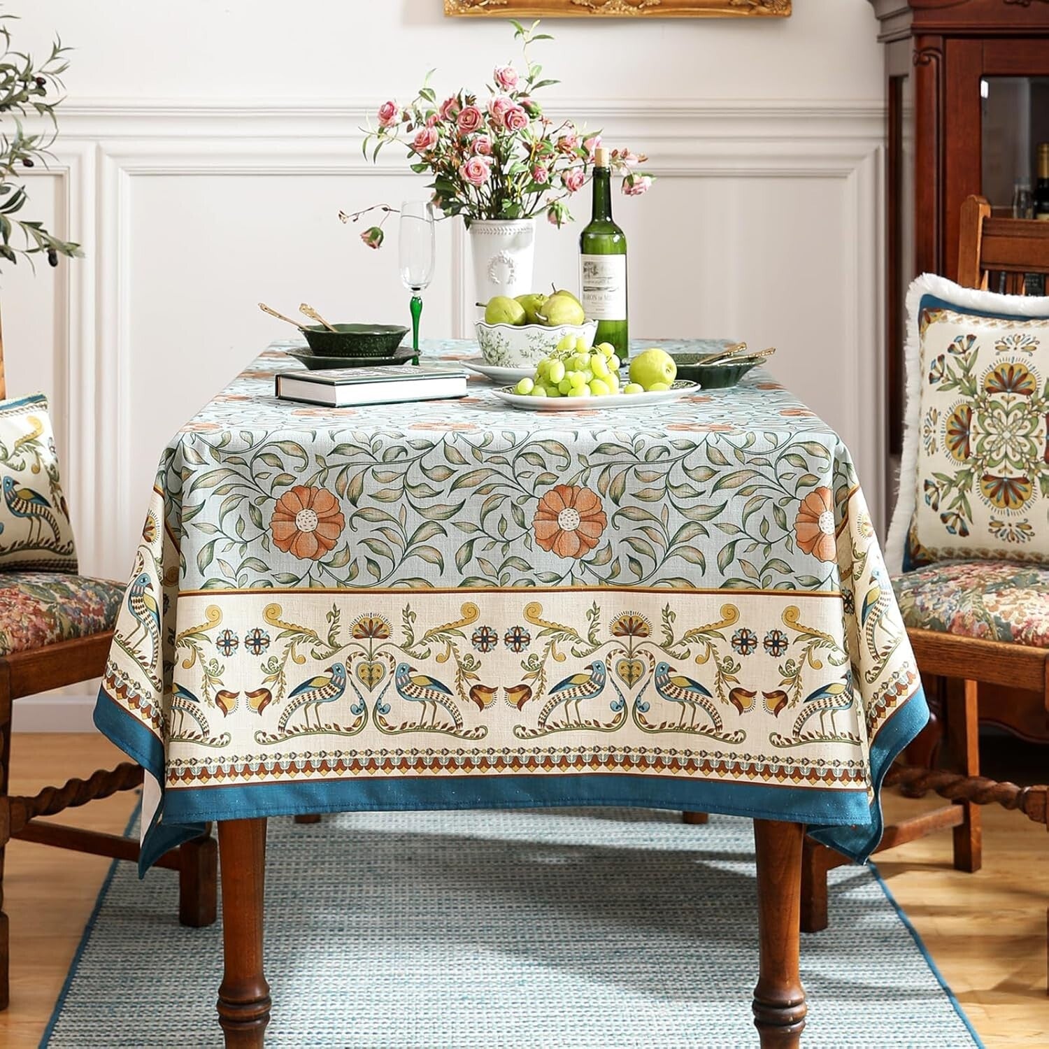 Heavyweight Floral Print Tablecloth - 63''x87'' for Stylish Dining Celebrations