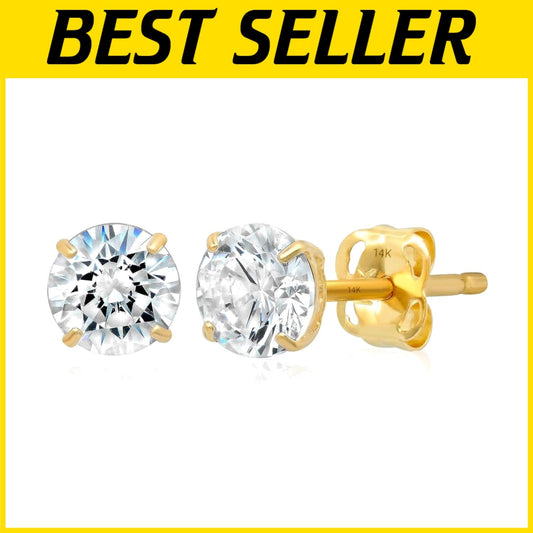Unisex 14K Gold Zirconia Studs - Waterproof, Versatile Earrings for Any Occasion