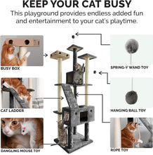 Load image into Gallery viewer, Interactive 69.3" Tall Cat Playground Tower with Toys &amp; Condos in Silver Gray