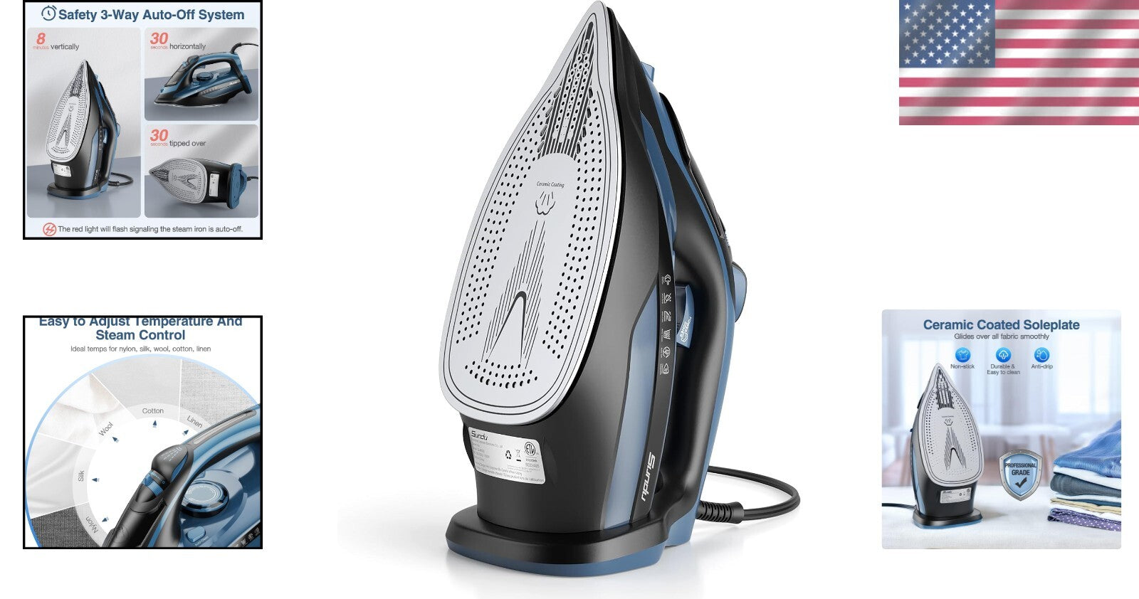 Efficient 1700W Steam Iron with Adjustable Settings & Durable Ceramic Soleplate