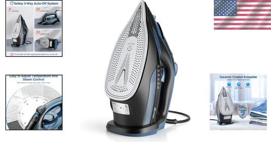 Efficient 1700W Steam Iron with Adjustable Settings & Durable Ceramic Soleplate