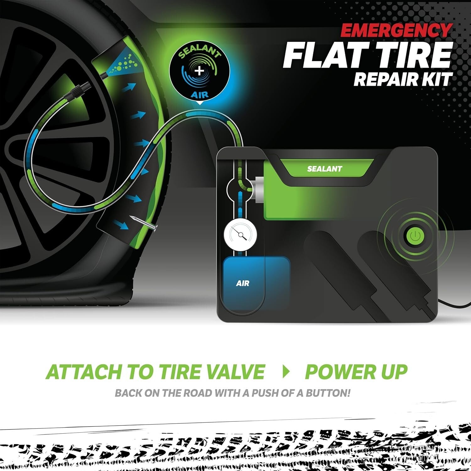 Emergency Flat Tire Repair Kit: Analog Inflator & Sealant for Quick Fixes