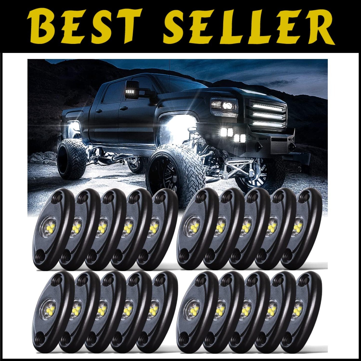 20-Pack Waterproof LED Rock Lights - High Power Pure White Underbody Lighting