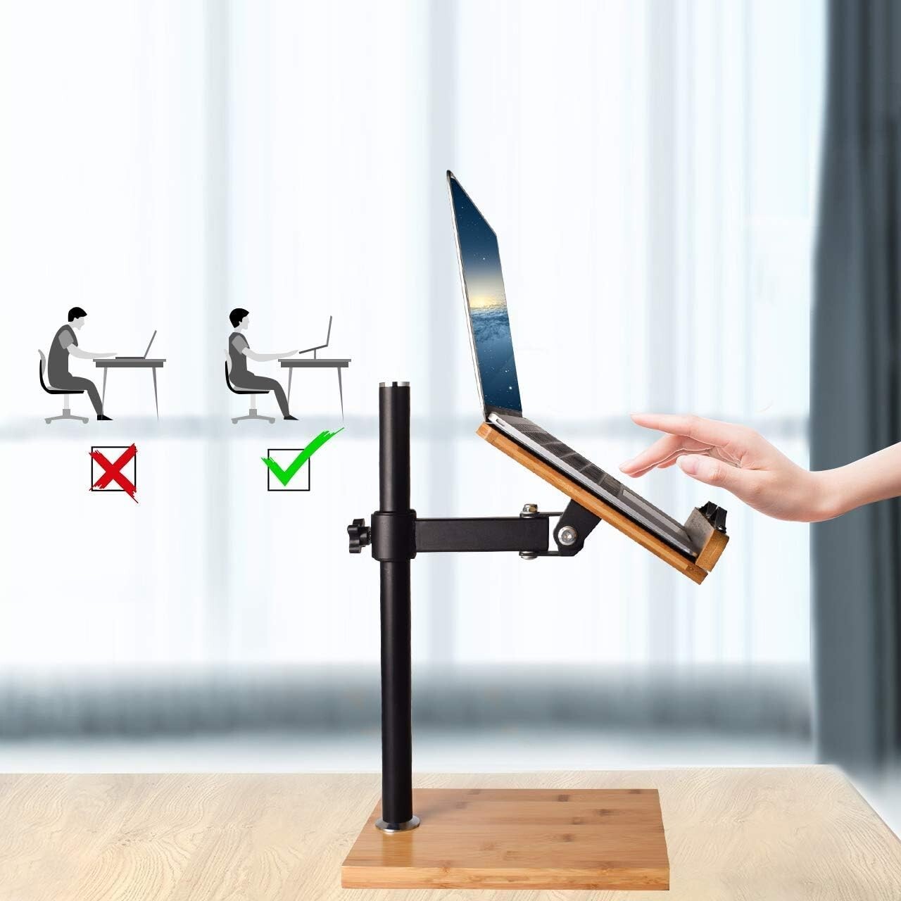 Ergonomic Bamboo Book Stand - Adjustable Height for Safe, Hands-Free Reading