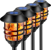 Load image into Gallery viewer, Stainless Steel Solar Torches with Flickering Flame - Adjustable Heights, 4-Pack
