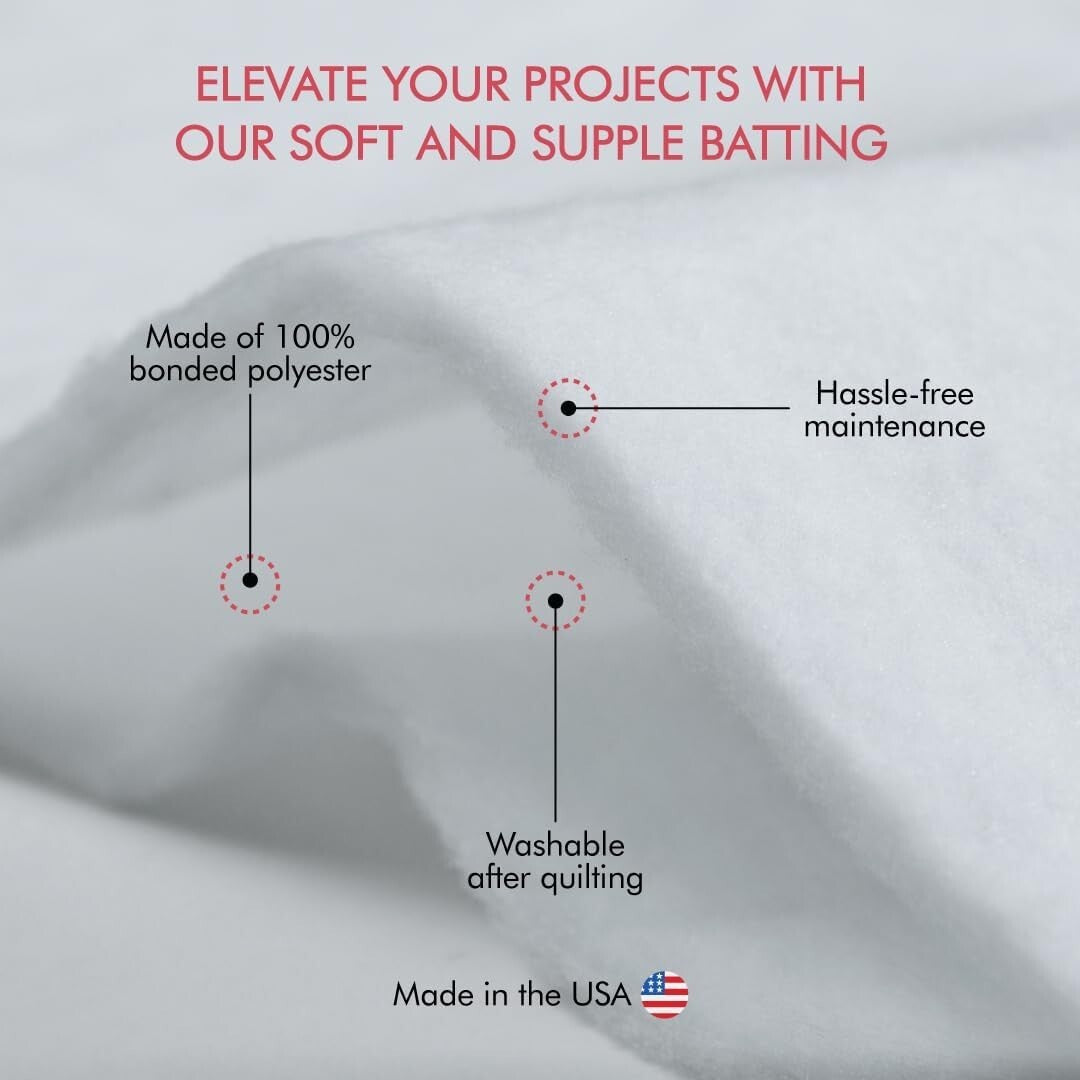 Hypoallergenic 100% Polyester Quilt Batting - 120" x 120" for All Quilting Needs