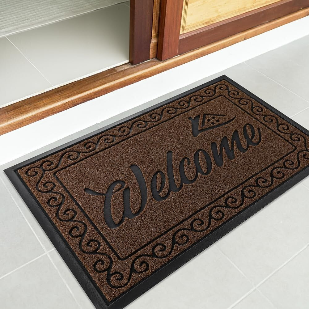 Elegant Striped Welcome Mat, 36x24 Inch Easy Clean for High Traffic Areas
