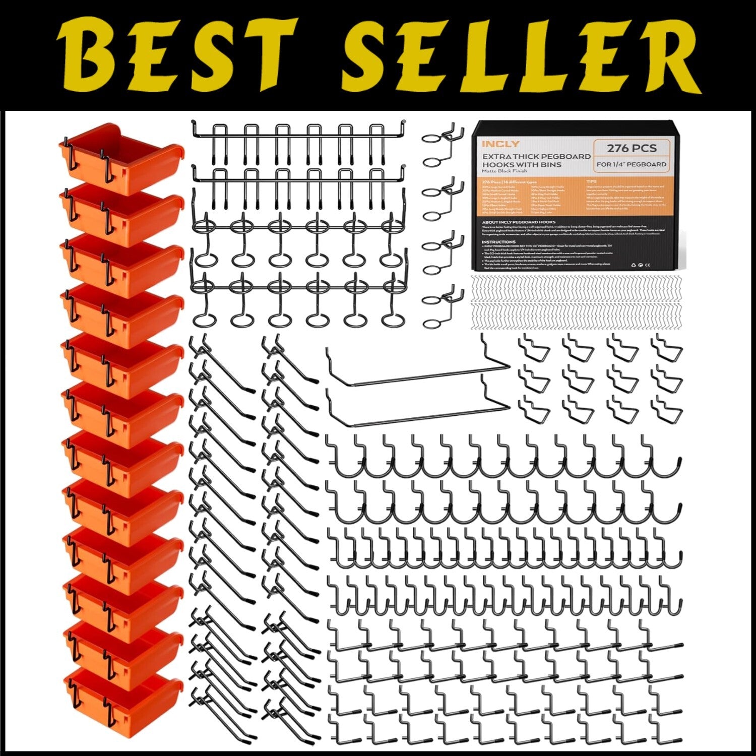 Adjustable Pegboard Accessory Kit - 276pcs for Tough & Stylish Garage Storage