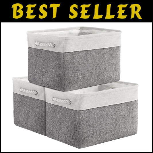 Elegant White & Grey 3 Pack Storage Baskets - Ideal for Toys, Clothes & Storage