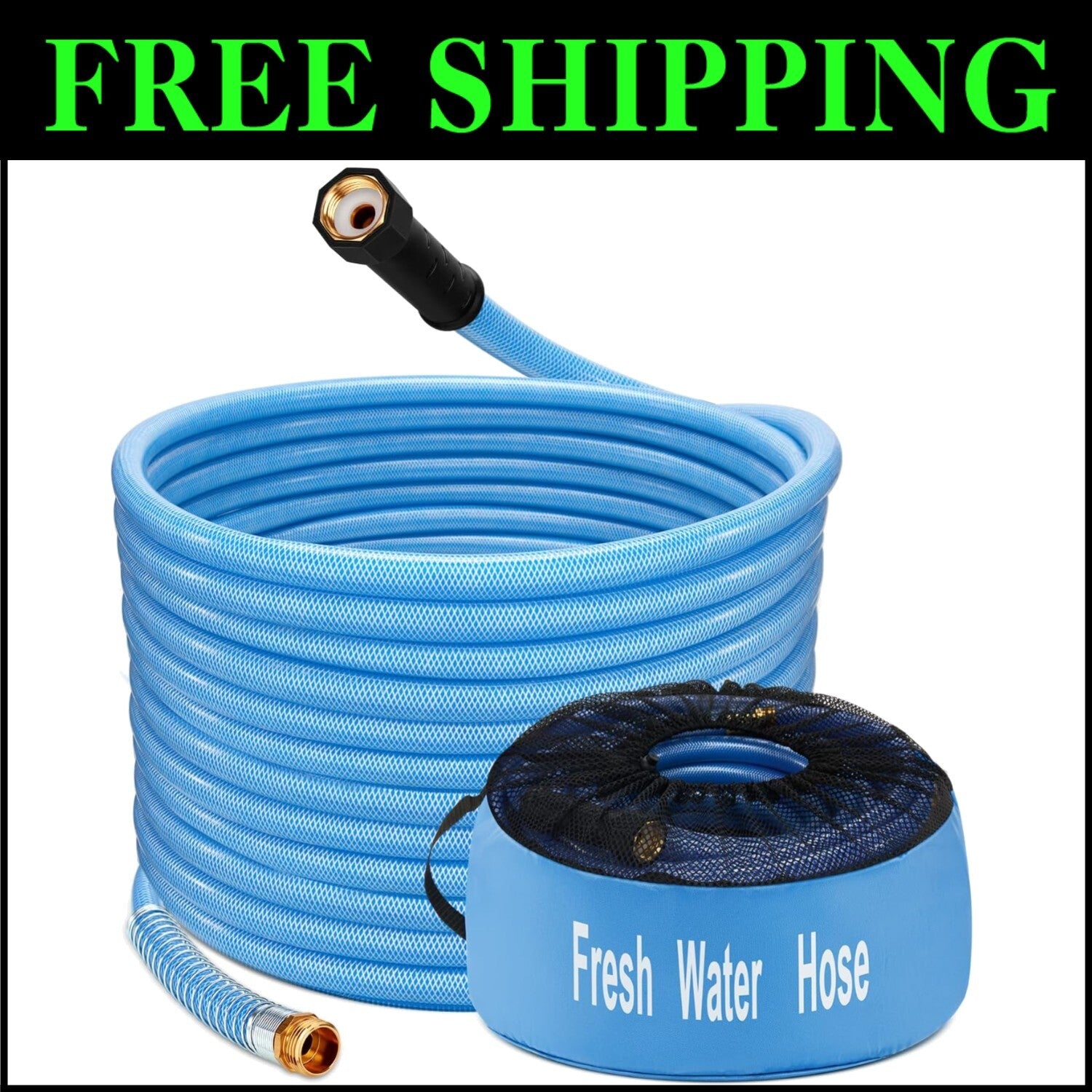 Flexible 50FT Drinking Water Hose for RVs - Lead-Free, UV Stabilized, Non-Kink