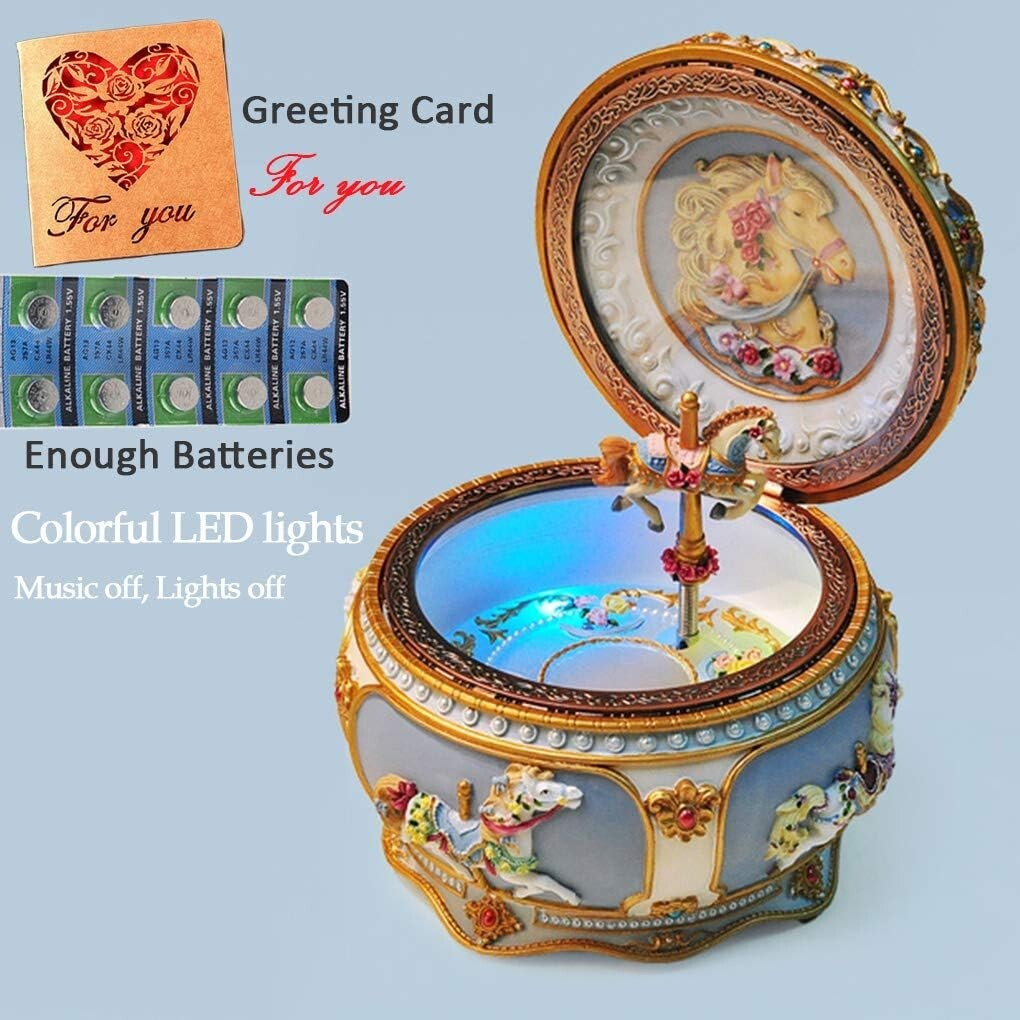 Enchanting Carousel Horse Music Box with Twinkling LED Lights - Gift for Girls