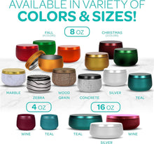 Load image into Gallery viewer, Reusable Silver Candle Tins 8 oz - 24 Decorative Storage Containers with Lids
