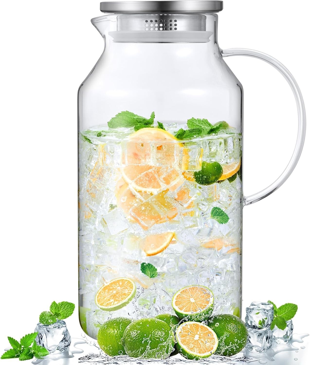 Versatile 1 Gallon Glass Water Jug with Stainless Steel Lid - Ideal for Parties