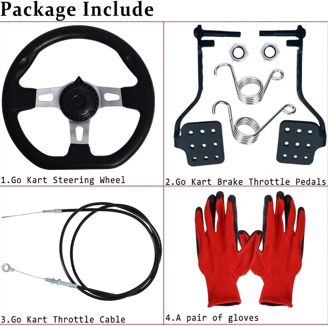 Complete Go-Kart Brake and Throttle Pedals with Steering Wheel Kit, 71" Cable