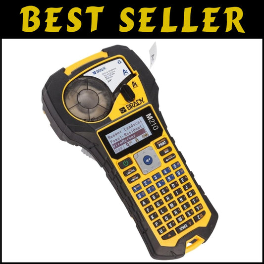 Compact Yellow/Black Label Printer with Adjustable Font & Quick Start Guide