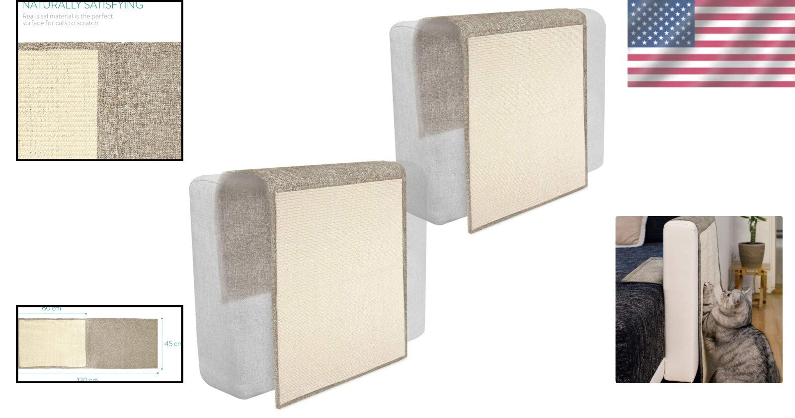 Durable Sisal Cat Scratch Mats - 51x17.7" Furniture Scratching Pads Set of 2