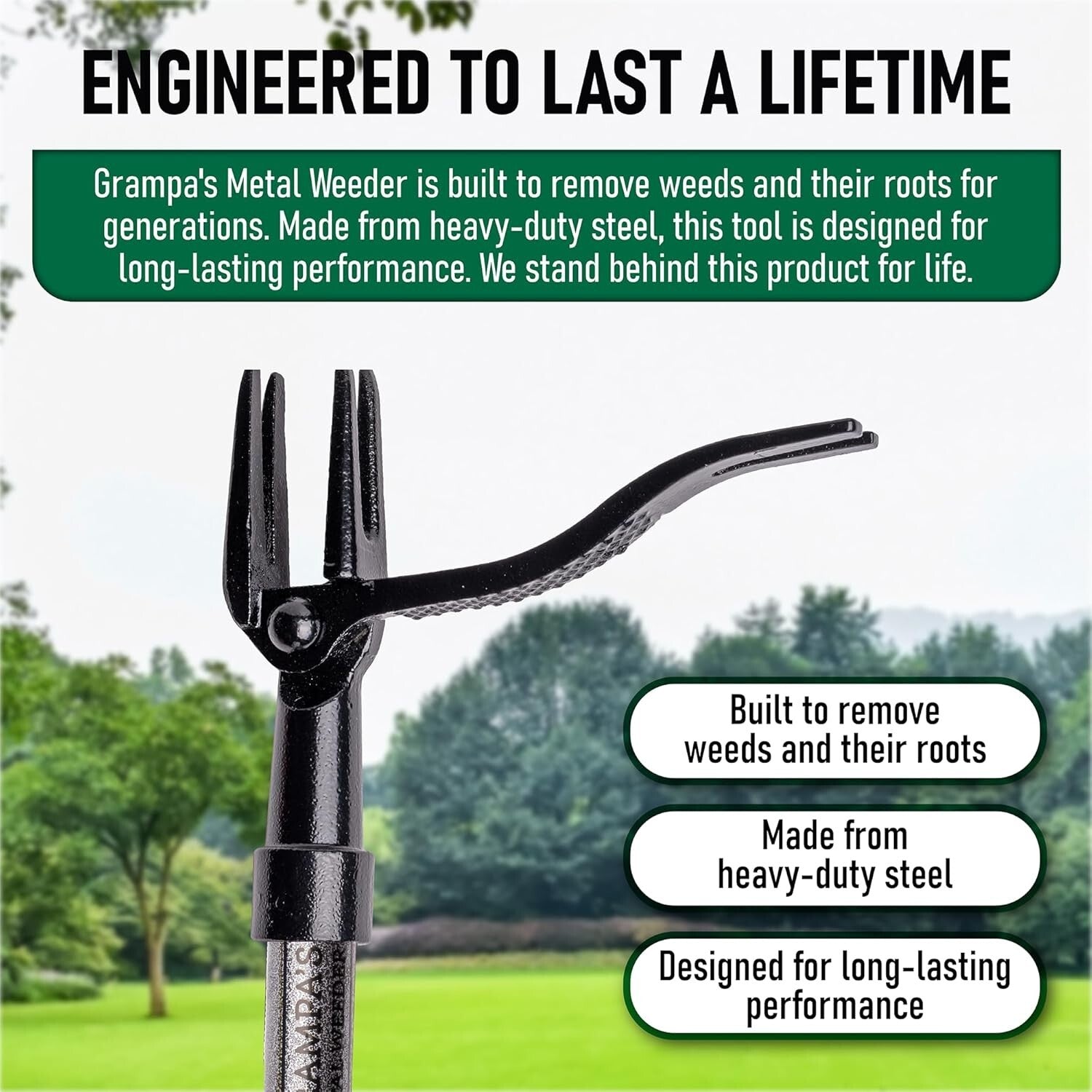 Durable Steel Long Handle Weeder - 4-Claw Design for Effortless Root Removal