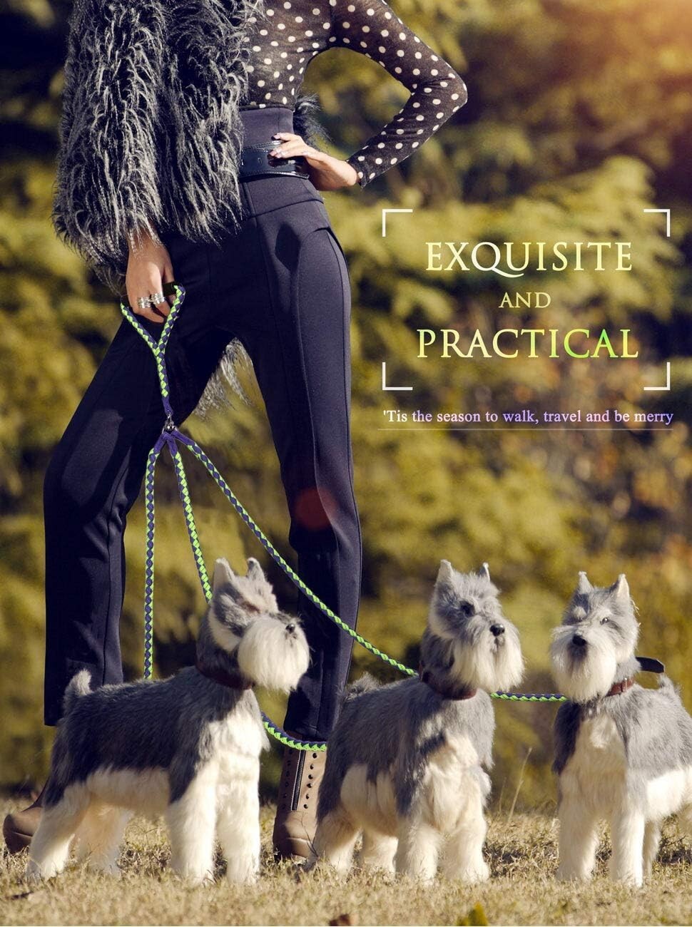 Comfortable 3-Way Dog Leash with Reflective Features - Ideal for Walking Three