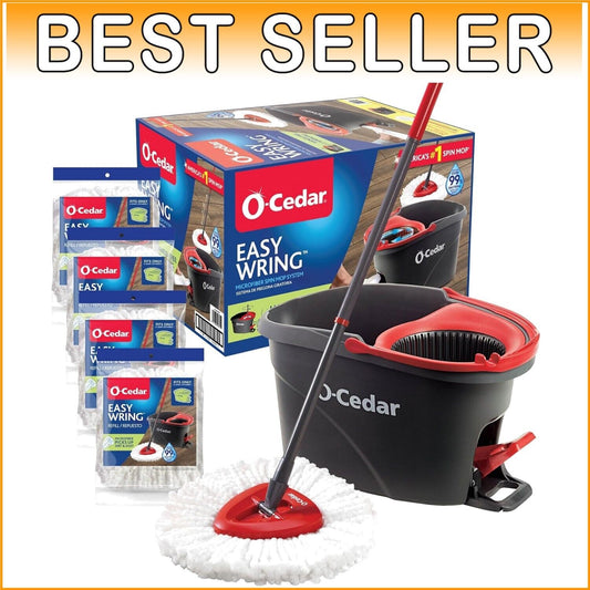 Effortless Floor Cleaning with EasyWring Mop & Bucket System + 4 Refills