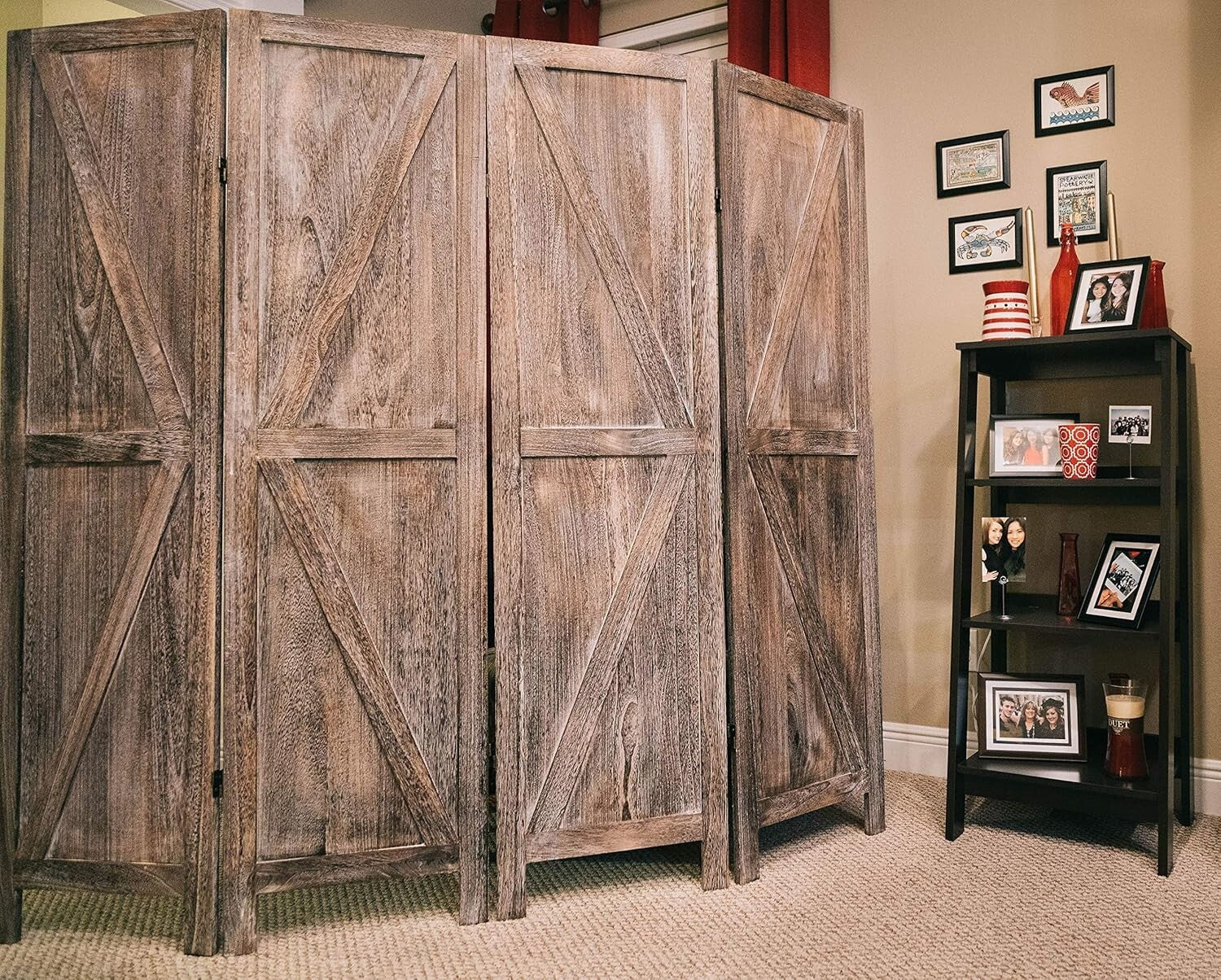 Rustic Barnwood Room Divider: Portable 4-Panel Folding Privacy Screen