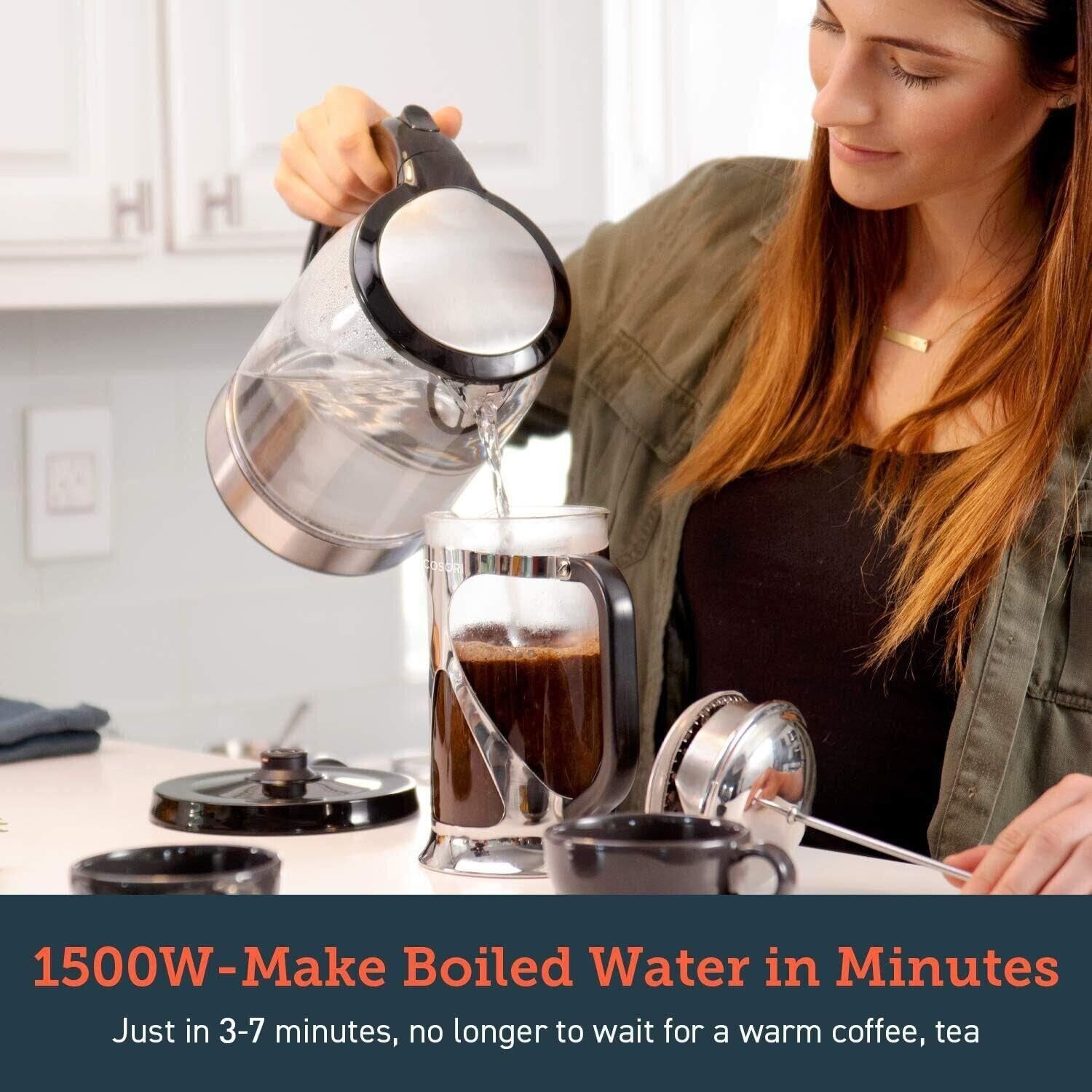 LED Indicator Black Electric Kettle, 1.7L with Wide-Mouth Design & Easy Cleaning