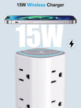 Load image into Gallery viewer, 17-in-1 Power Strip Tower with Wireless Charger &amp; 10FT Extension Cord, White