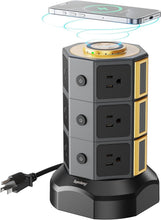 Load image into Gallery viewer, Elegant Surge Protector Tower with 15W Wireless Charger &amp; 12 AC Outlets in Gold
