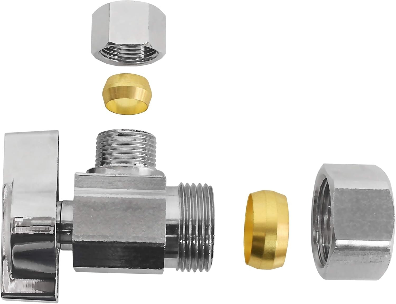 1/4 Turn Chrome Plated Brass Shut Off Valve for Reliable Plumbing - 5 Pack