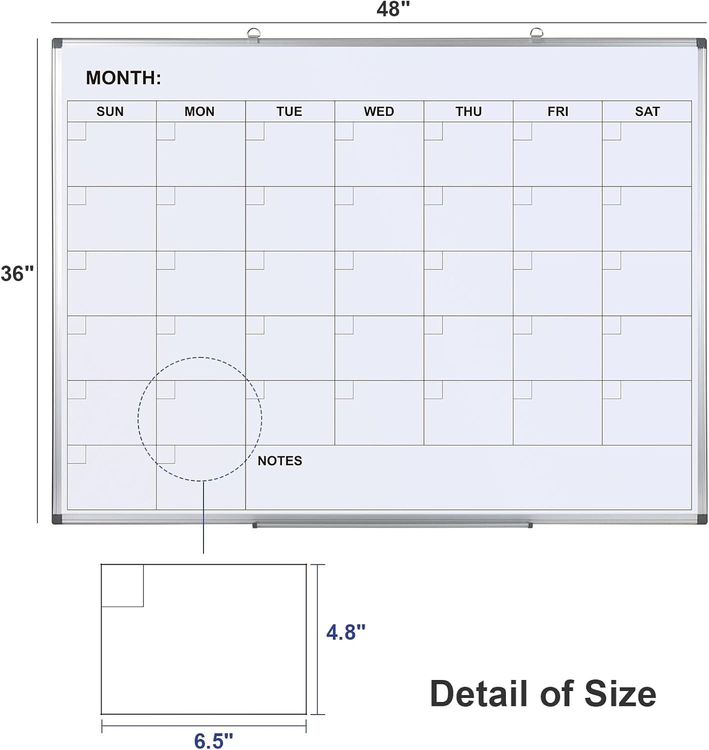 Easy Install Wall-Mounted Dry Erase Calendar - 48x36 for Efficient Planning