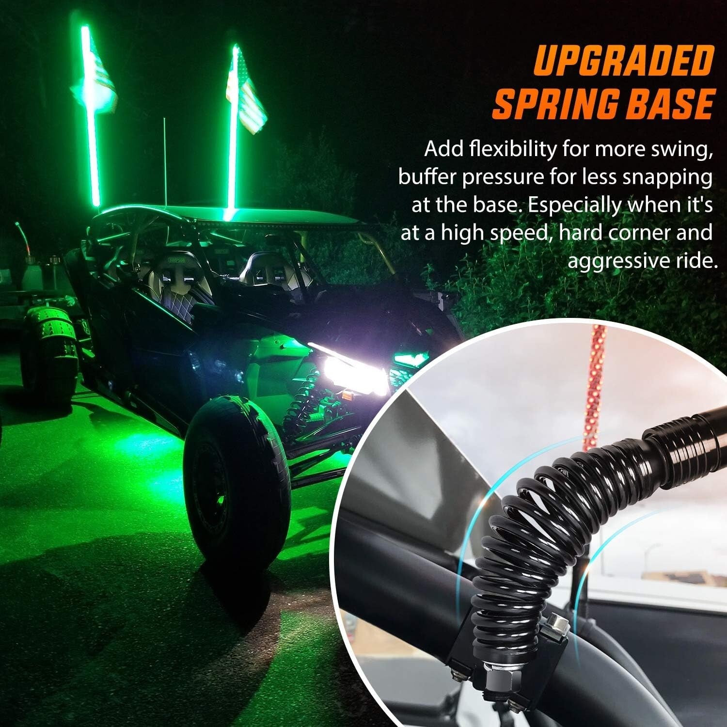 Dynamic 5FT RGB LED Whip Lights Set with Spring Base for Offroad Vehicles