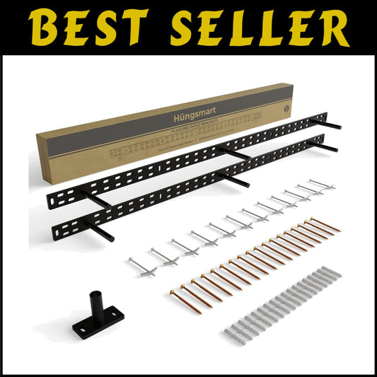 Complete Floating Shelf Bracket Set with Installation Hardware - 6 Inch Rods