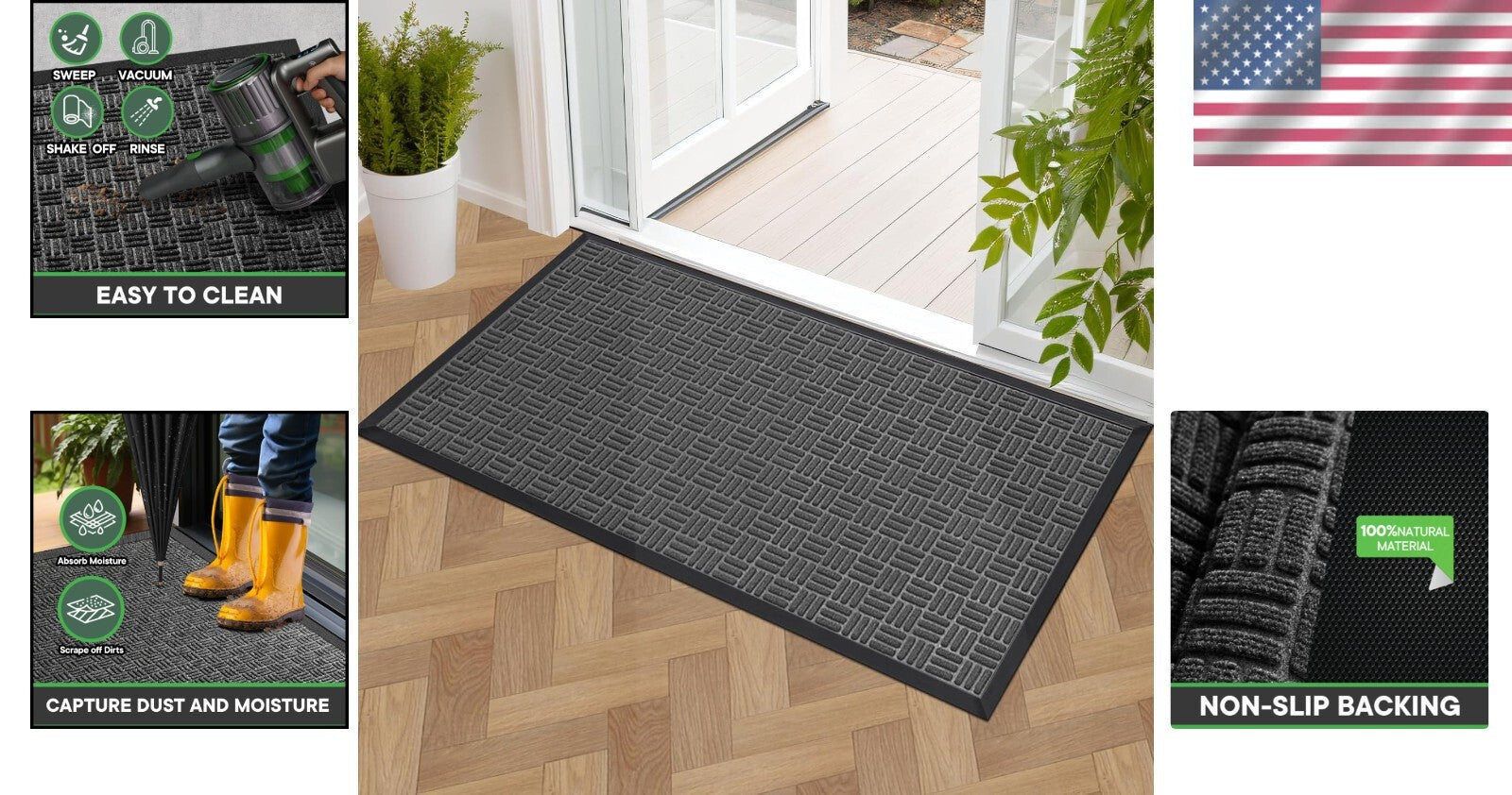 Versatile 47" x 24" Indoor Outdoor Door Mat - Durable, Easy to Clean Gray Rug