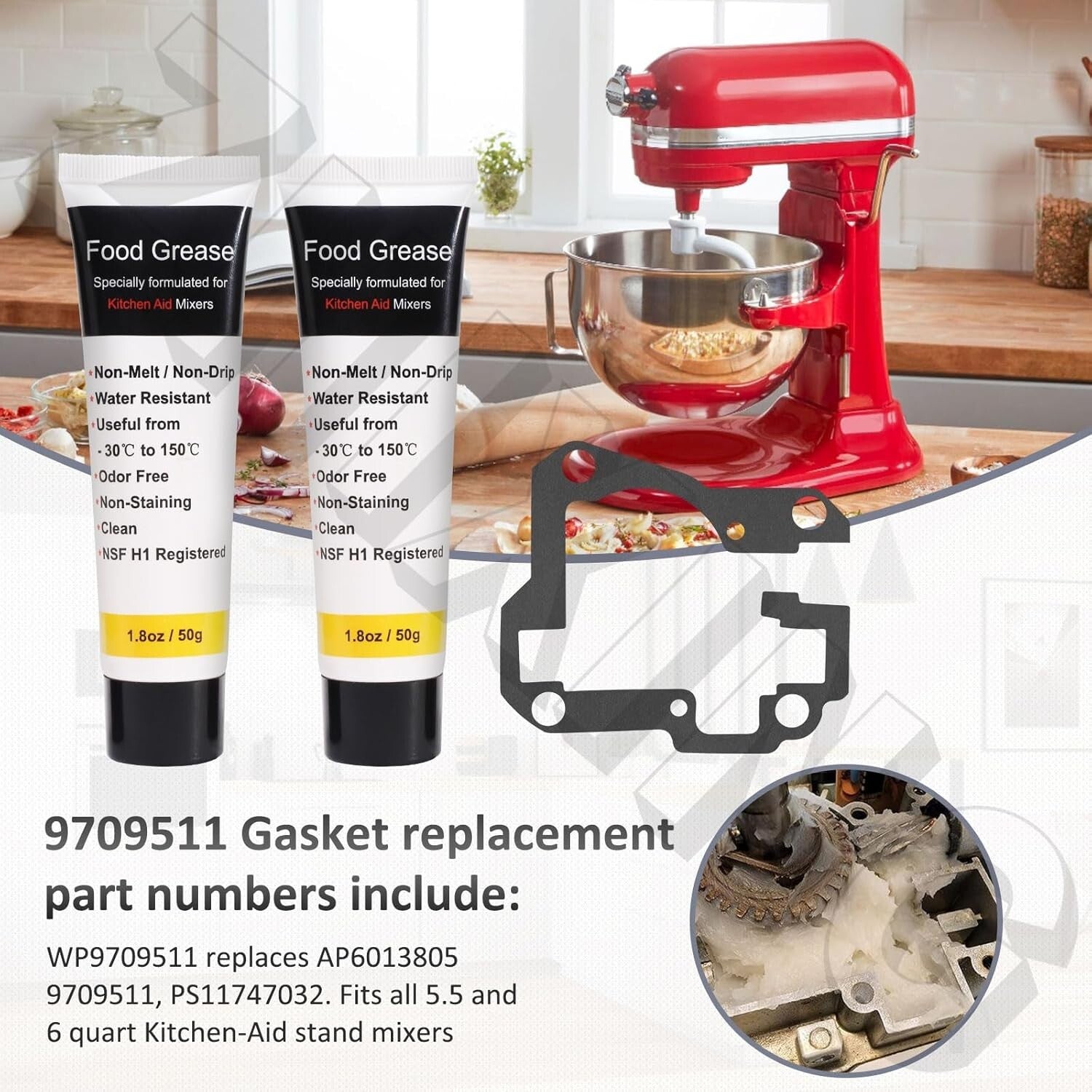 Durable Worm Gear Kit for KitchenAid 5QT & 6QT Mixers - Easy Install with Tools