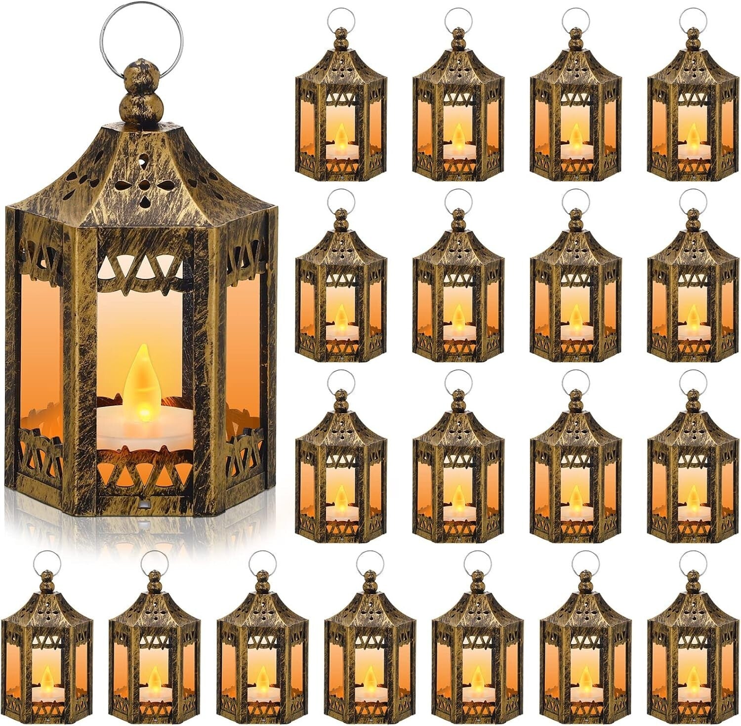 Charming 20-Pc LED Mini Lanterns for Table Centerpieces - Gold Finish