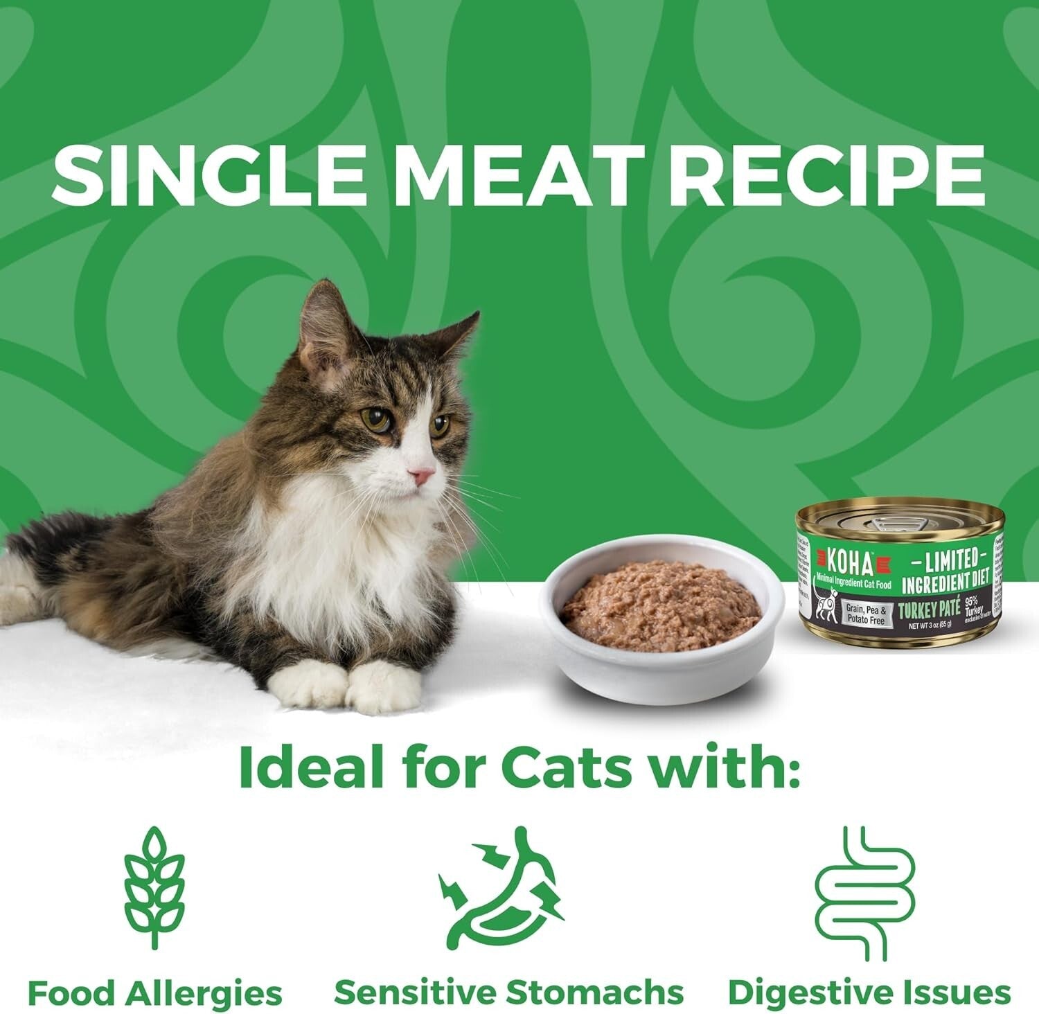 Grain-Free Turkey Pate Cat Food - Limited Ingredient Diet for Sensitive Stomachs