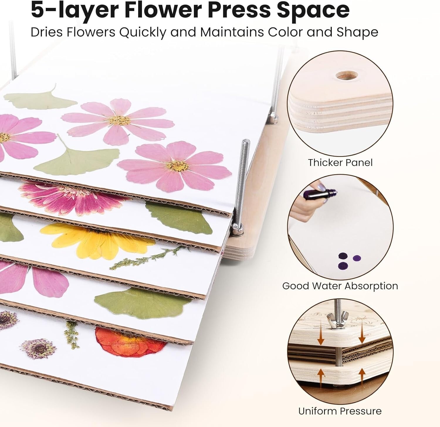 Adjustable Pressure 17"x12" Flower Press for Preserving Blooms - Rustic Design