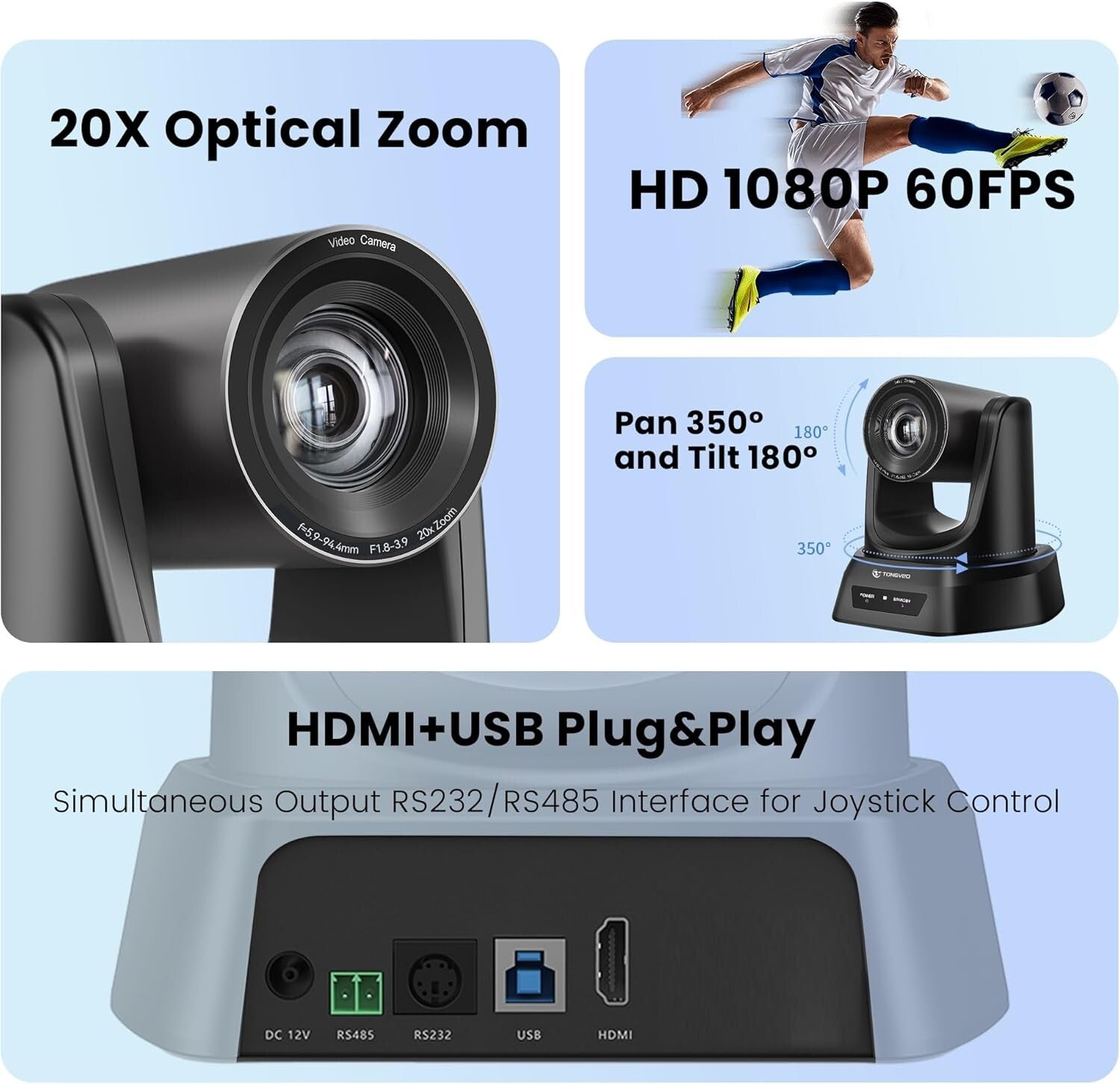 High-Definition 1080P PTZ Camera with 20X Zoom for Seamless Streaming & Lectures