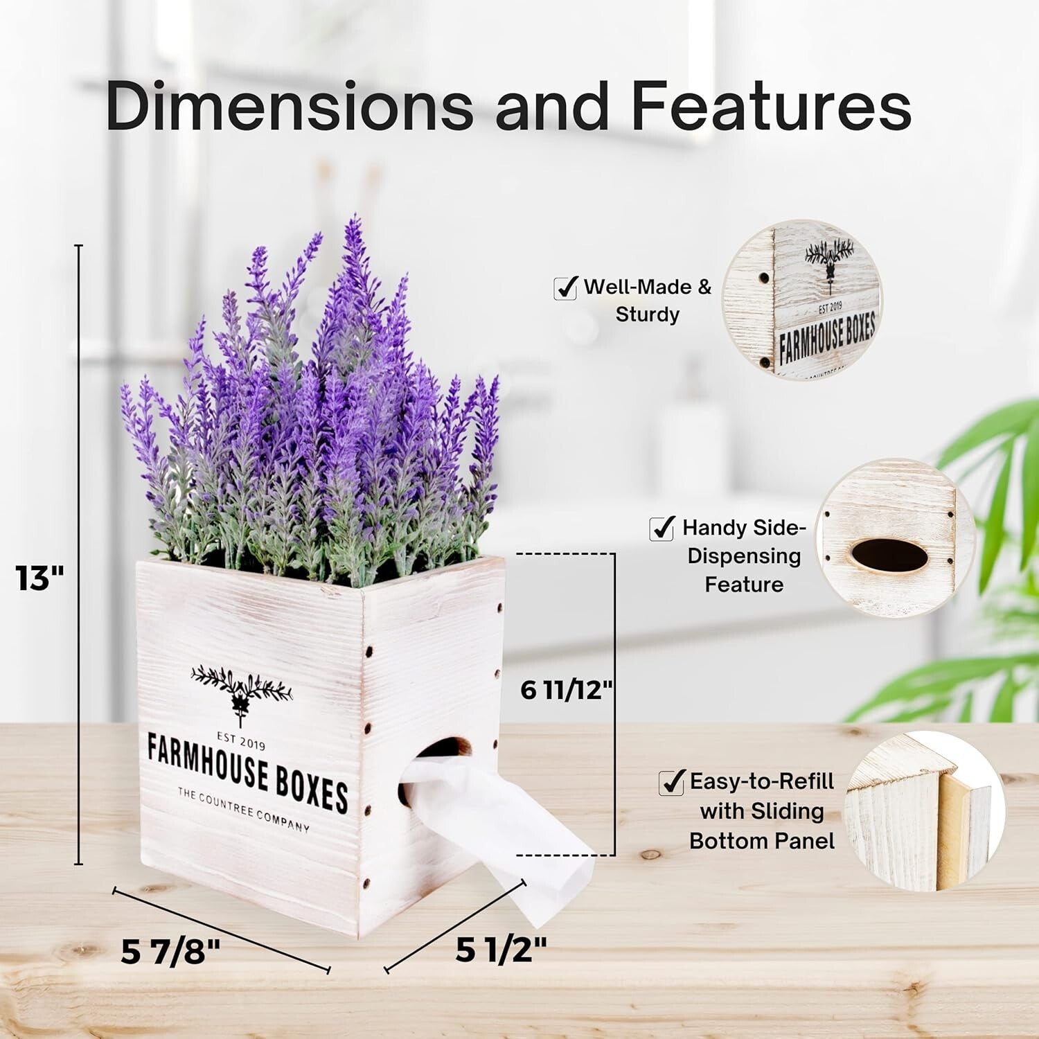 Charming Square Tissue Box Cover with Potted Lavender - Rustic Decor Essential