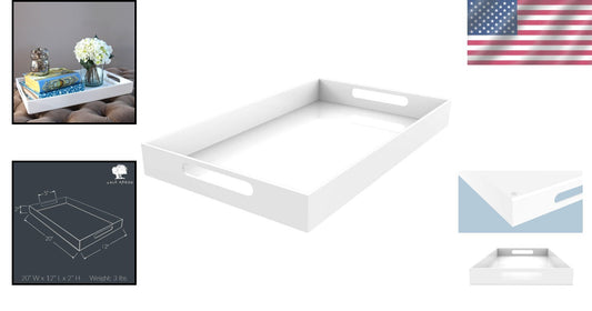 Large White Acrylic Serving Tray with Handles - Elegant Décor & Organization