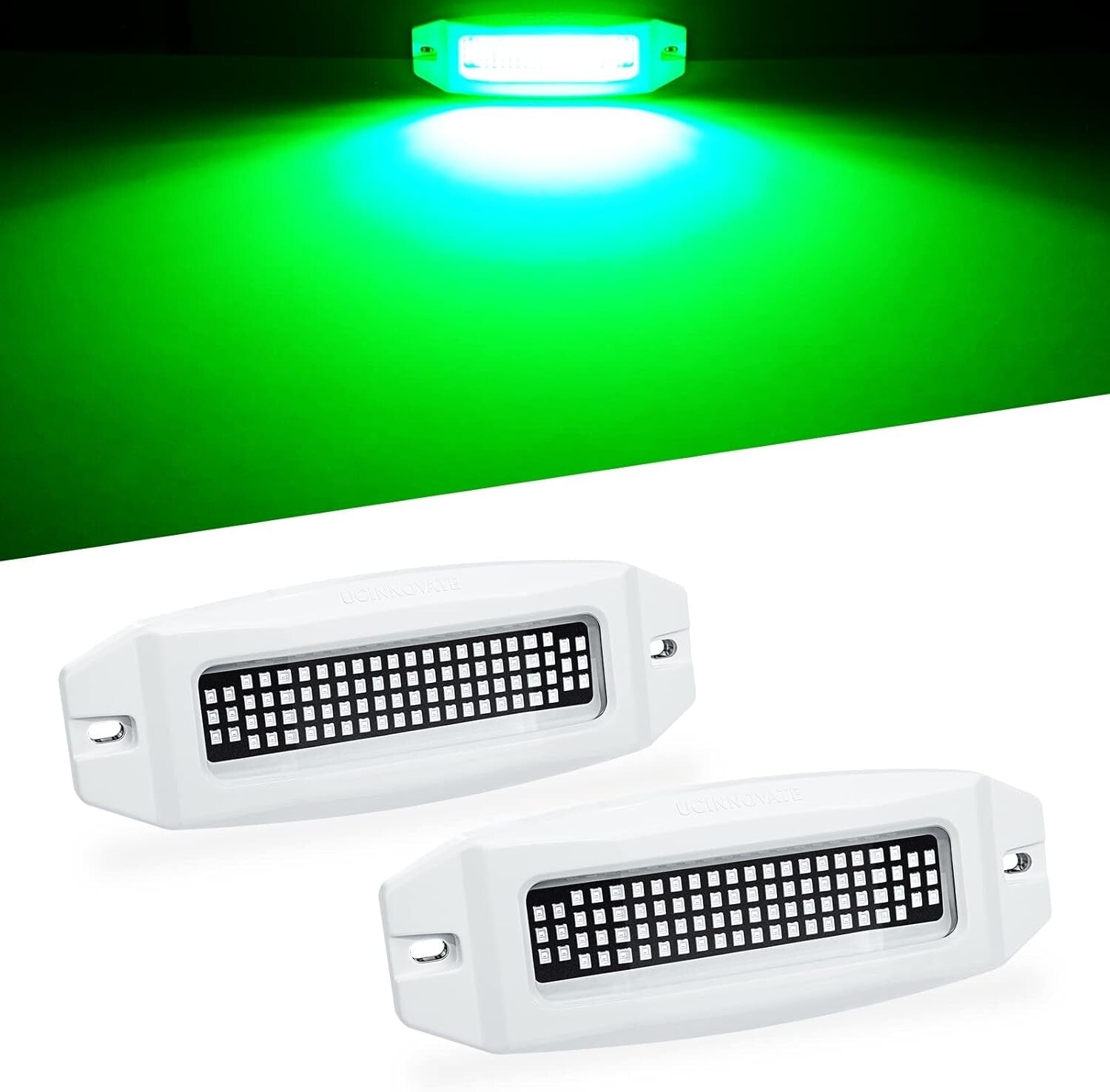 2-Pack 6.9" Waterproof Marine LED Boat Lights - 3000LM Underwater Green Beams