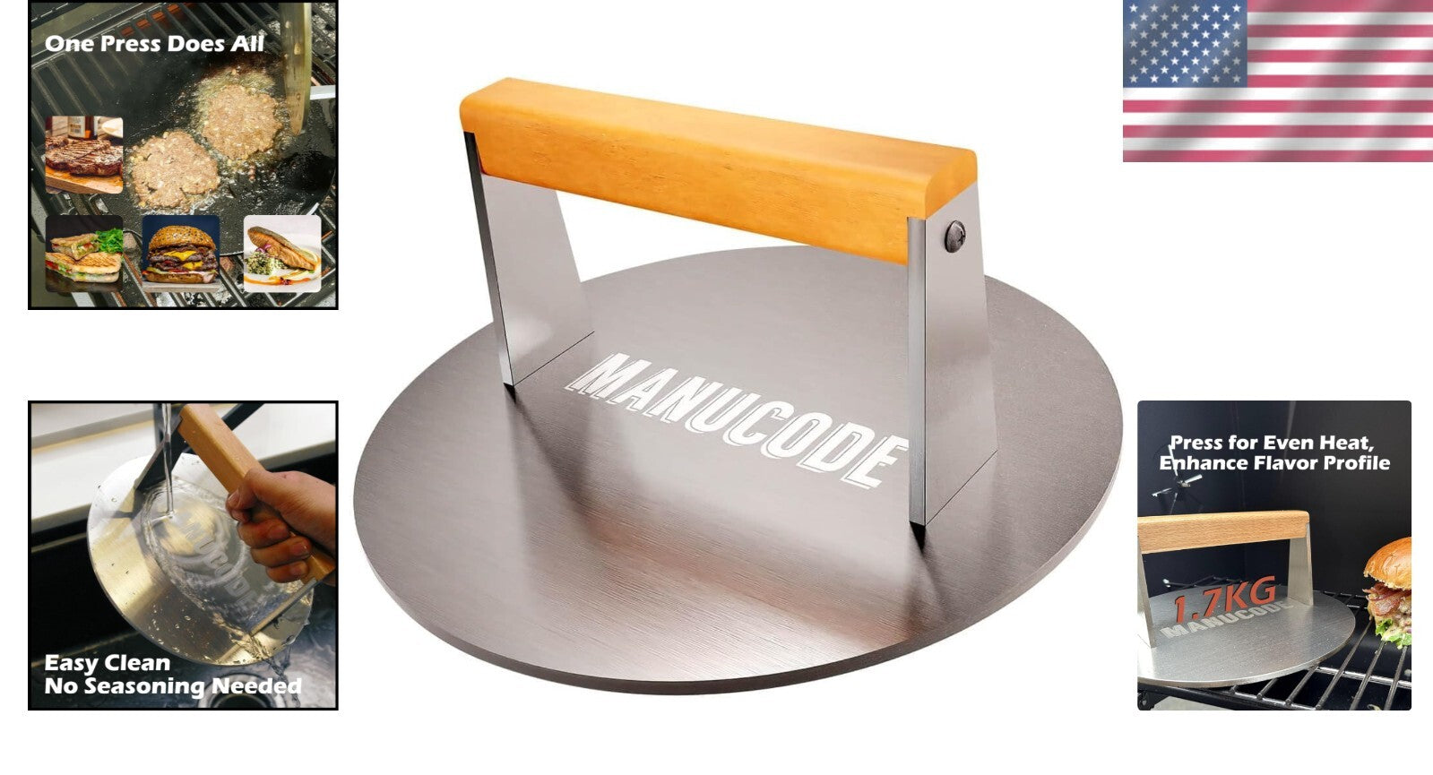 9-Inch Grill Press: Searing Panini, Steak & Chicken with Ease - Safety Handle