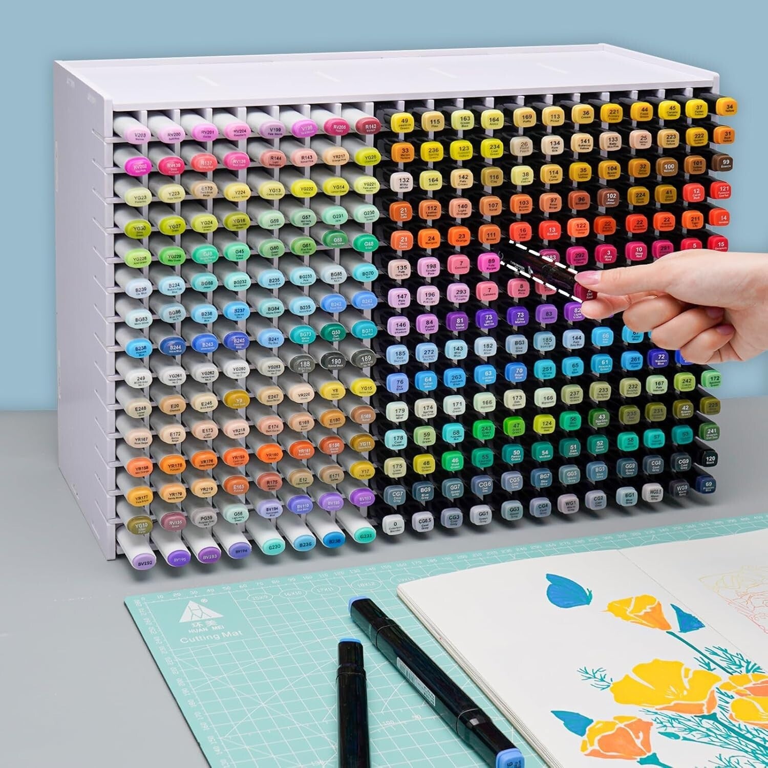 Art Marker Storage Rack for 300 Markers with Adjustable Dividers - PVC Organizer