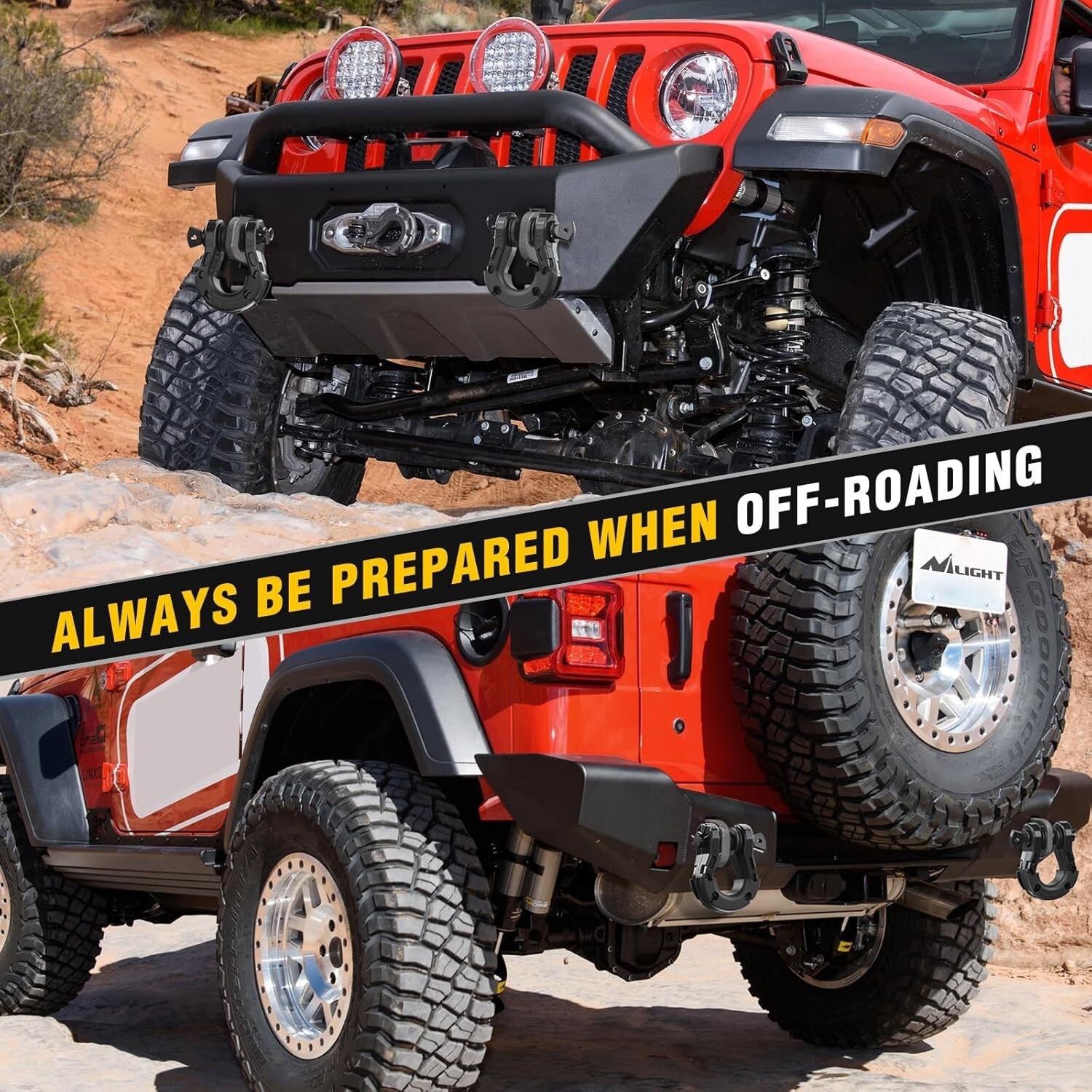 Off-Road Recovery Shackles - 2 Pack Mega D-Ring with Isolator for Safe Towing