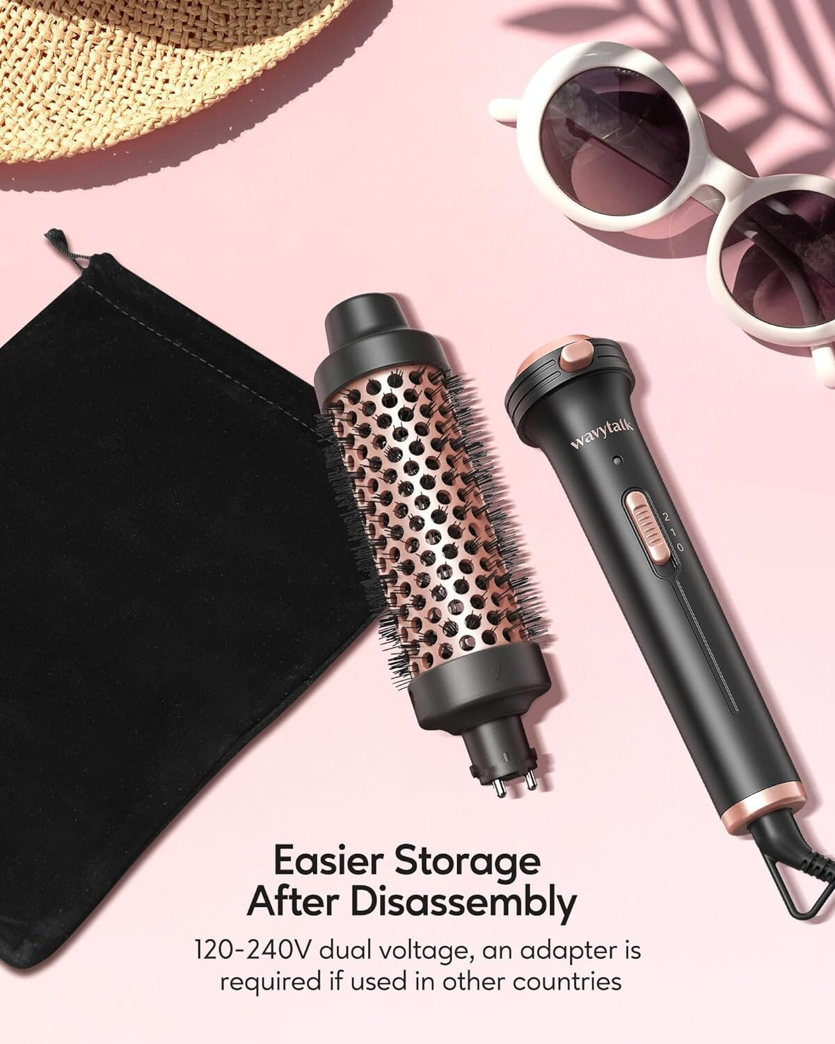 1.5-Inch Heated Round Brush with Detachable Head - Dual Voltage Travel Essential