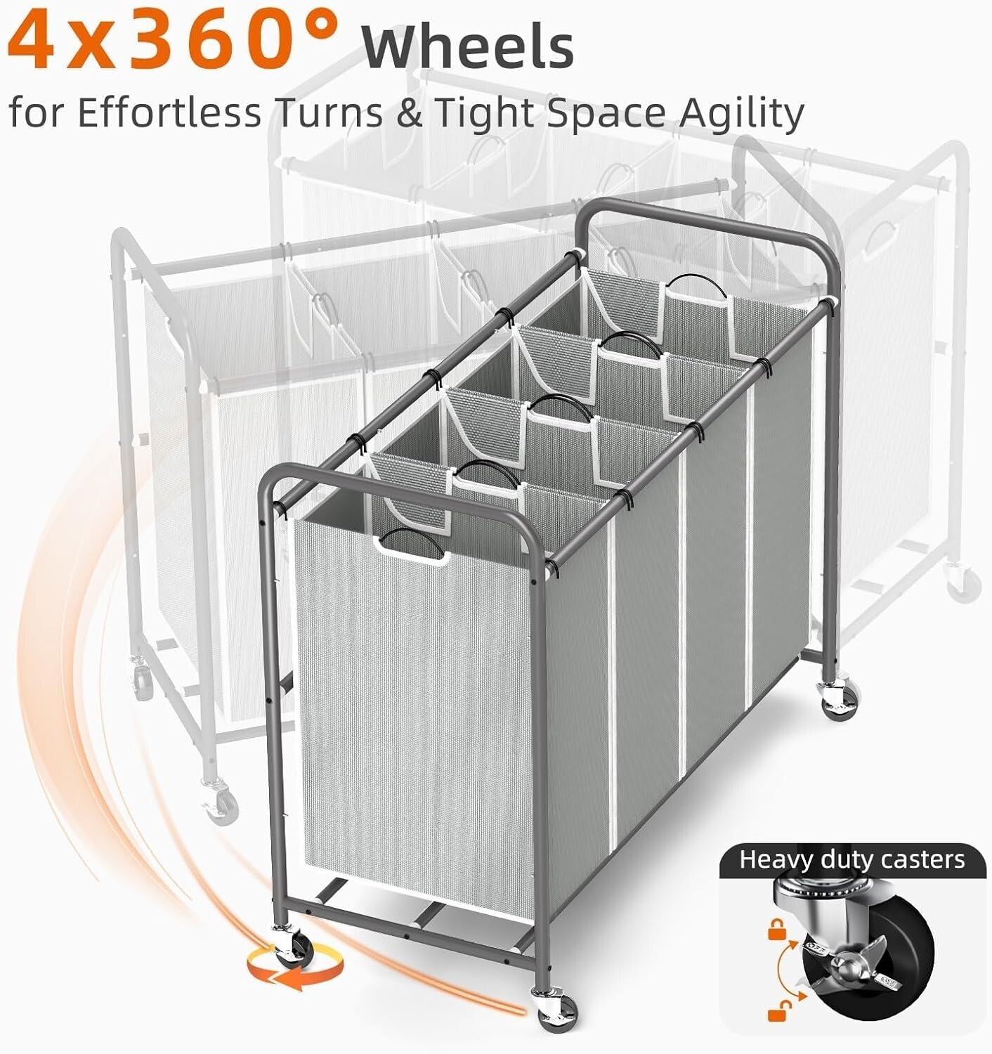 Durable Wheeled Laundry Basket Organizer for Sorting Clothes - 172L Capacity