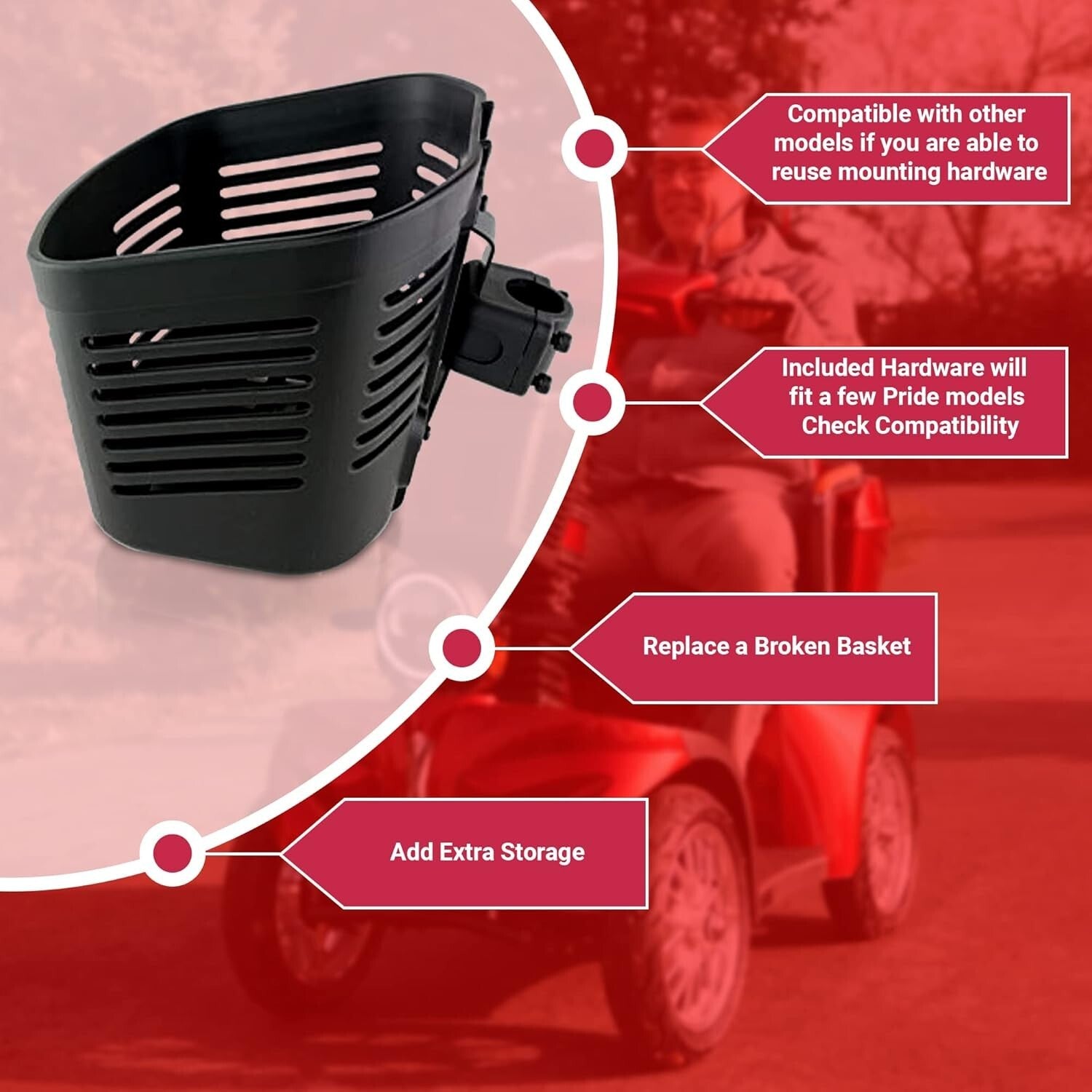 Durable Large Capacity Front Basket for Go-Go ES & Pride Scooters, Easy Install!