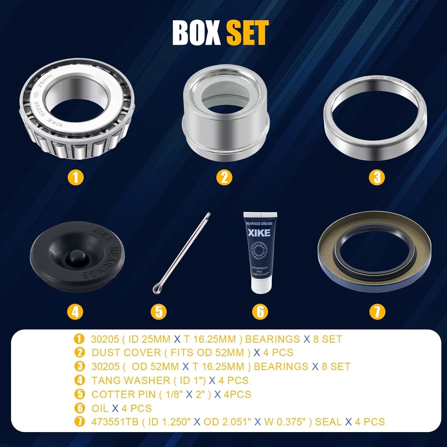 Alloy Steel 4 Set Trailer Wheel Hub Kit with Dust Cover & Cotter Pin Included